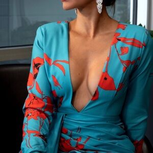 Vibrant Blue and Red Floral Dress